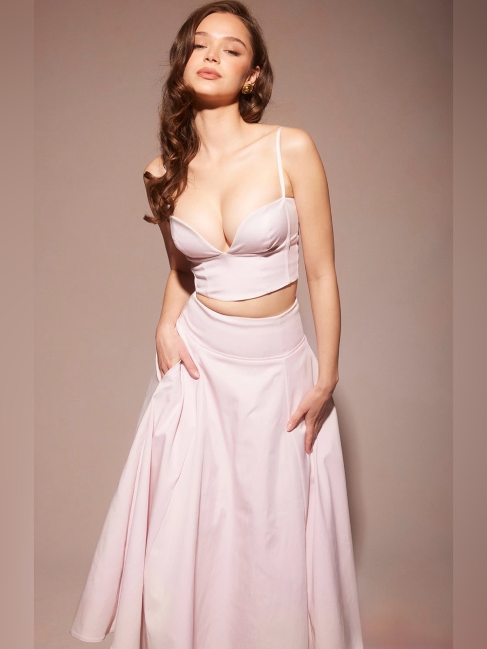 2 pieces RITA Ballerina Pink A-Line Skirt + PABLA Ballerina Cropped Bralette Top